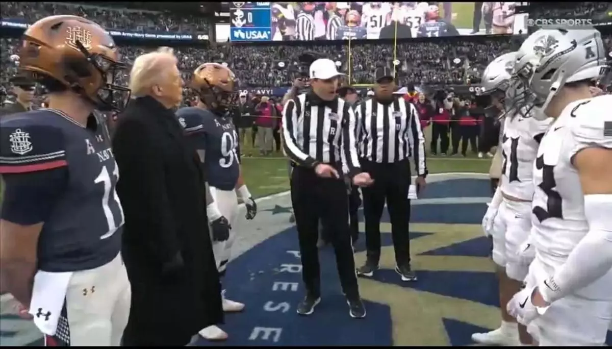 Donald Trump during the Coin Flip before the Army Navy game - Via @RapidResponse47 on Twitter (X)