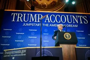 English: President Donald Trump delivers remarks on Trump Accounts at the Andrew W. Mellon Auditorium in Washington, D.C., Wednesday, January 28, 2026. (Official White House Photo by Daniel Torok)