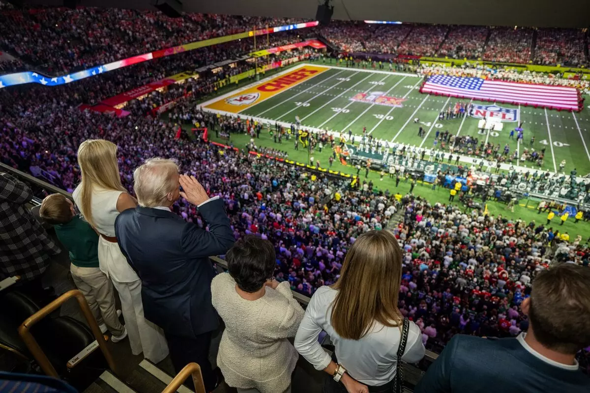 English: President Donald J. Trump attends Superbowl LIX between the Philadelphia Eagles and the Kansas City Chiefs, Sunday, February 9, 2025, at Caesars Superdome in New Orleans, Louisiana. (Official White House Photo by Daniel Torok)